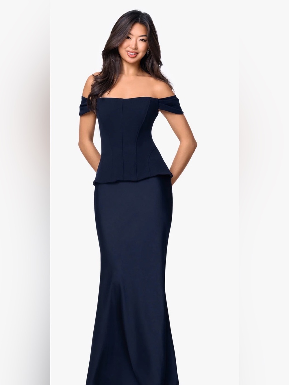 Betsy and Adam "AMBER" SATIN & SCUBA CREPE OFF SHOULDER DRESS 2